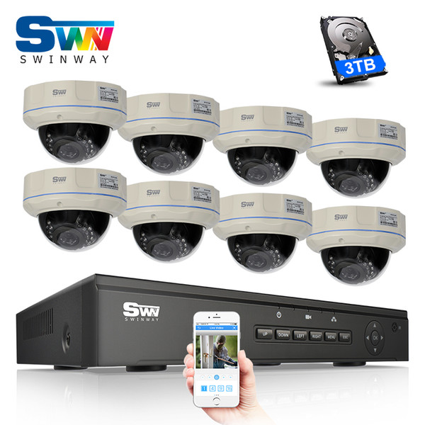 Plug And Play 8CH NVR POE CCTV System 3TB HDD P2P 1080P IP Camera POE HD Dome Indoor 30 IR Night Vison Security Surveillance Kit