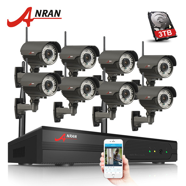 ANRAN Plug And Play 8CH NVR WIFI CCTV System P2P 1080P H.264 HD Zoom 2.8mm-12mm Lens Home Security Wireless IP Camera 3TB HDD Optional