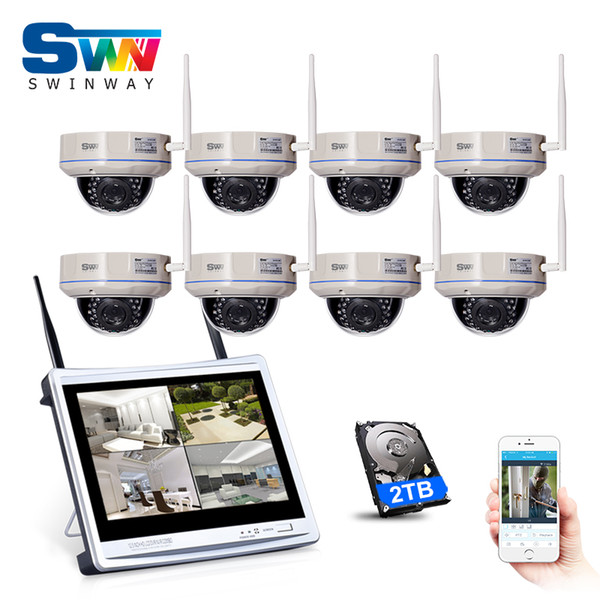 Plug And Play 8CH Wireless NVR Kit 12 Inch LCD Screen 960P HD Outdoor IR Vandal-proof Dome IP Camera CCTV Security System 2TB HDD