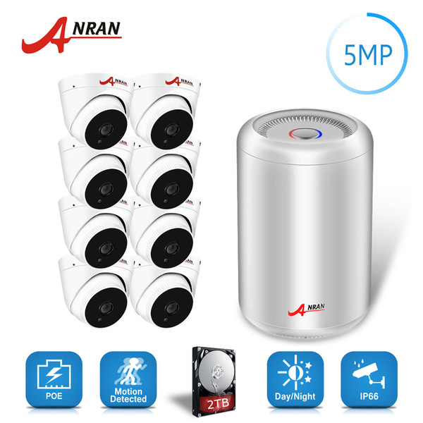 ANRAN 8CH 5MP 1944P HD IP CCTV Camera Systen Security 2TB Hard Disk Home Dome Indoor Outdoor IP66 POE Kits