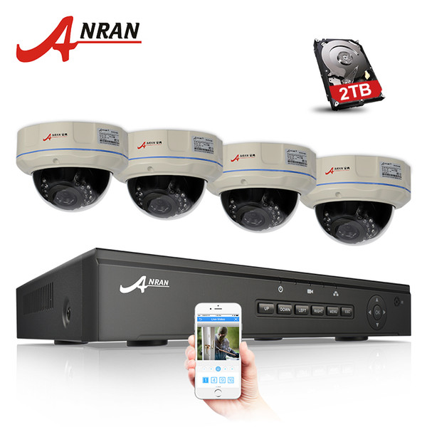 ANRAN 4CH NVR 48V POE CCTV System Onvif P2P 1080P 2.0MP Ful HD Vandalproof Dome IR POE IP Camera Security Surveillance Kit 2TB HDD Optional