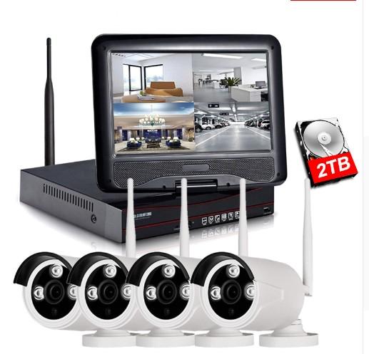 1080P Wireless NVR Kit 10 inch LCD Monitor 2MP Wifi IP Camera 4PCS P2P CCTV Camera Video Home Security System Surveillance Set LLFA