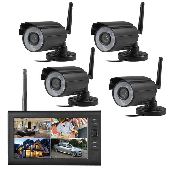 Wireless 4ch Quad DVR Security System with 7 inch TFT-LCD Monitor 2.4GHZ Digital Baby Monitor 300M Transmission Distance