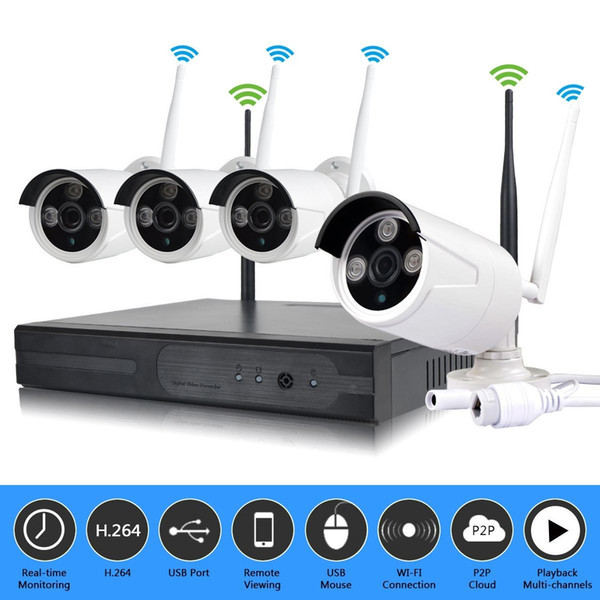 4CH Wireless 1080P DVR KIT CCTV WiFi IP Outdoor Home Security 2.0Megapixel WiFi IP Cameras