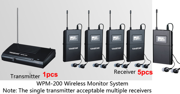 Boutique Takstar WPM-200 UHF Wireless Monitor System Stereo In-Ear Wireless Headphones Transmitter 1pcs+5pc Receiver+5 earphone free ship