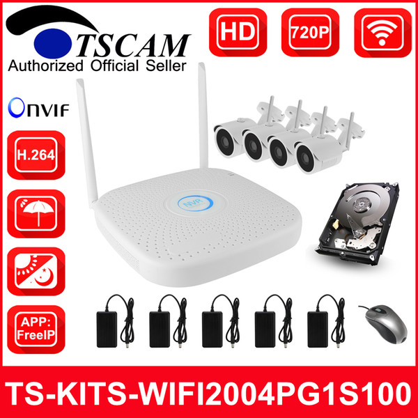 TSCAM new CCTV 4CH 720P HD Wireless WIFI NVR kits Bullet IP Camera Security System Video Surveillance ONVIF P2P H.264