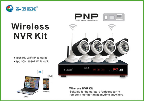 Z-BEN ZB-WK204-1.3MP 2.4G 4CH Wireless Surveillance KIT 4 WIFI IP 960P Cameras With 1080P WIFI NVR