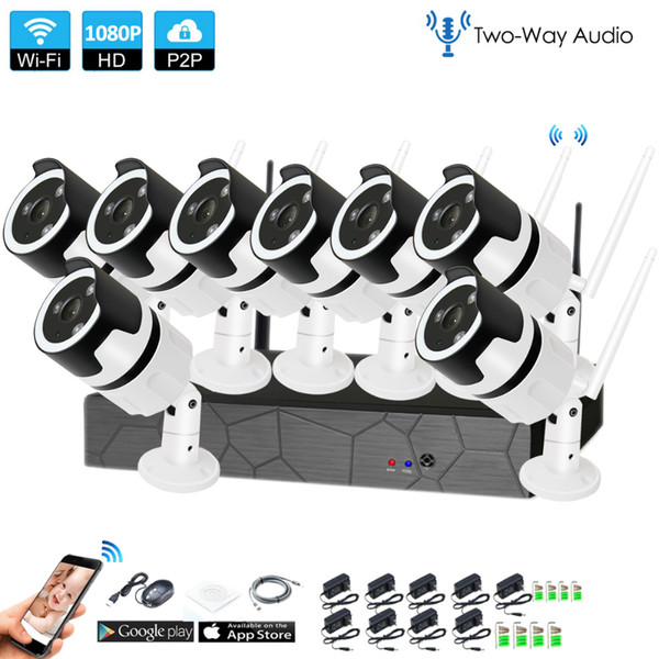 8CH Two Way Audio HD Wireless NVR Kit P2P 1080P Indoor Outdoor IR Night Vision Security 2.0MP IP Camera WIFI CCTV System