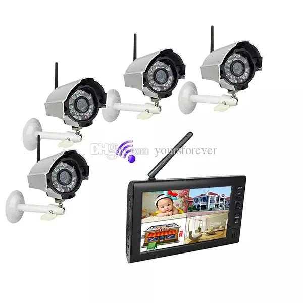 7 inch TFT Digital 2.4G Wireless Cameras Audio Video Baby Monitors 4CH Quad DVR Security System With IR Night Light Cameras F1620D