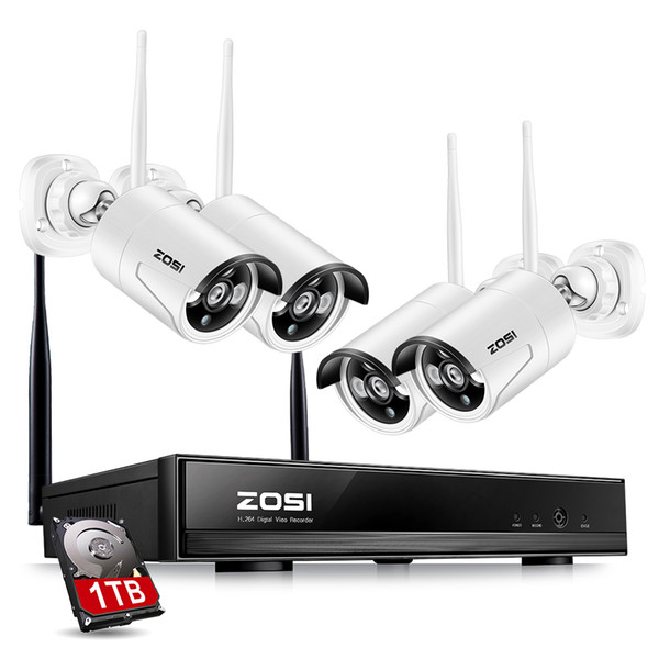 ZOSI 4CH 1080P HDMI WiFi NVR 4PCS 1.3MP IR Outdoor Weatherproof CCTV Wireless IP Camera Security Video Surveillance System Kit