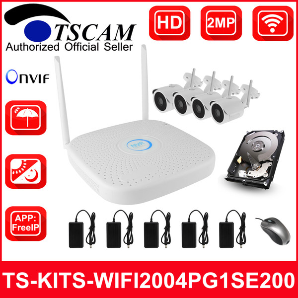 TSCAM new 4CH Wireless WIFI NVR kits HD 1080P 2MP Bullet IP Camera IR Security System Video Surveillance P2P ONVIF