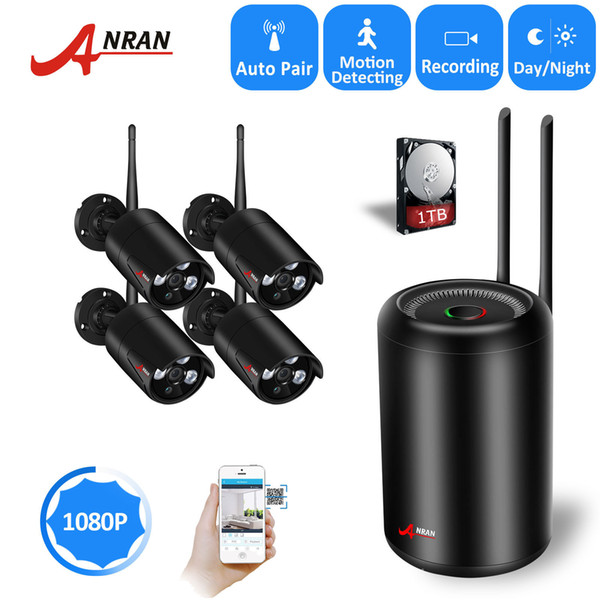 NEW ANRAN 2.0MP 4PCS Wireless IP Security Camera Waterproof Indooor Outdoor System 4CH 1080P WIFI Network NVR Hard Disk