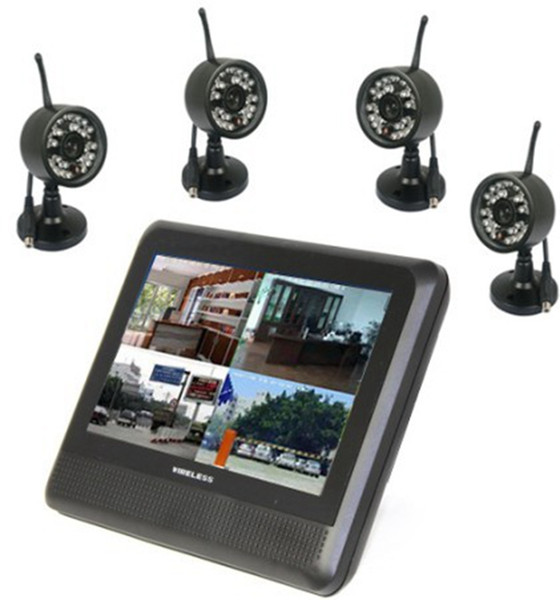 4CH digital wireless camera DVR system outdoor weatherproof 7 inch LCD monitor with integrated video recorder free shipping