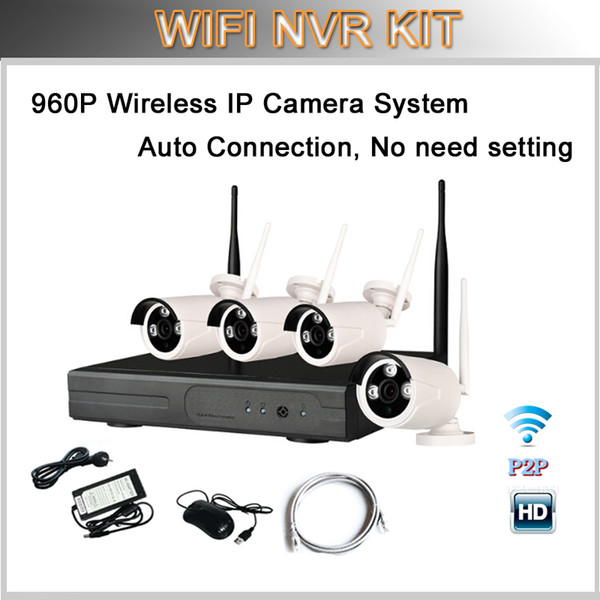 Wireless Wifi IP Camera System 4CH 960P WIFI IP Camera Complete Set WIFI NVR With Switch Plug and Play No Need Setting