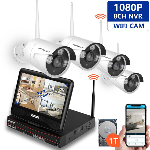 4Ch Wireless camera Kits Home security CCTV System wifi IP 1080P 4Channel HD Wireless System with 10.1 Inch Monitor for Villa Home