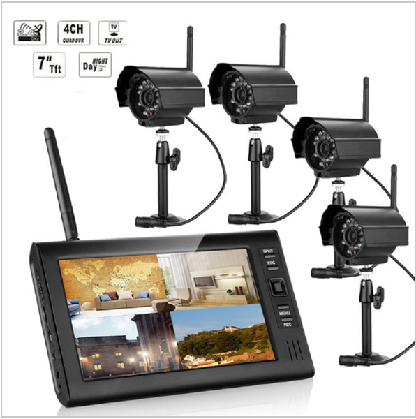 NEW 7 Inch Monitor Wireless CCTV Kit 2.4GHz 4CH Channel CCTV DVR 4PCS Wireless Cameras Audio Night Vision Home Security System