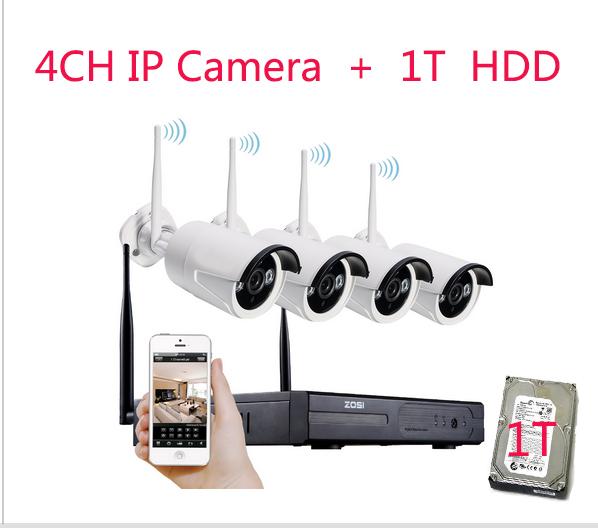 4CH CCTV System 720P NVR 4PCS 1 MP IR Outdoor P2P Wireless Wifi IP CCTV Camera Security System Surveillance Kit bulit 1TB HDD