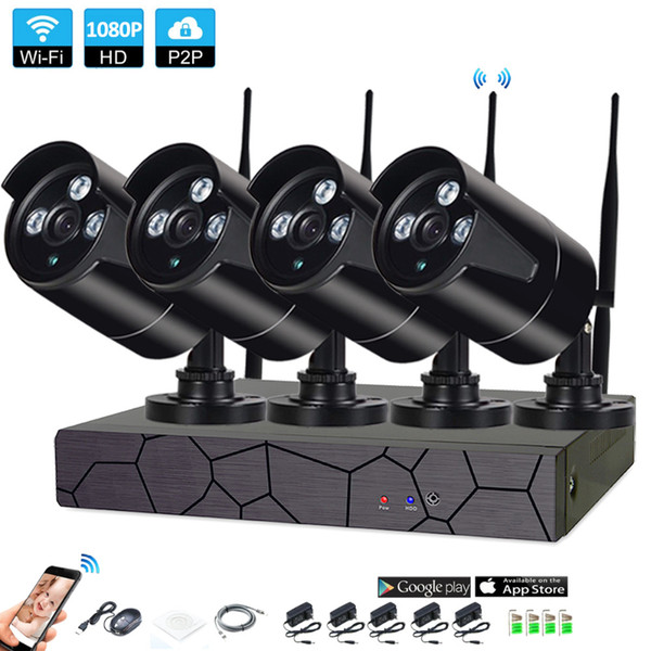 4CH 1080P HD Wireless NVR Kit P2P 1080P Indoor Outdoor IR Night Vision Security 2.0MP IP Camera WIFI CCTV System