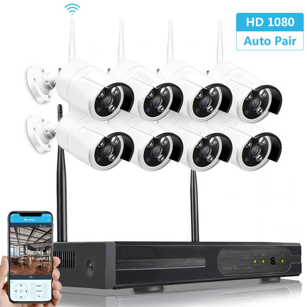 Wireless Security Camera System, 8CH 1080P CCTV Surveillance System WiFi NVR Kits, 8pcs 1080P Security Cameras kits CCTV With 10'1 inch