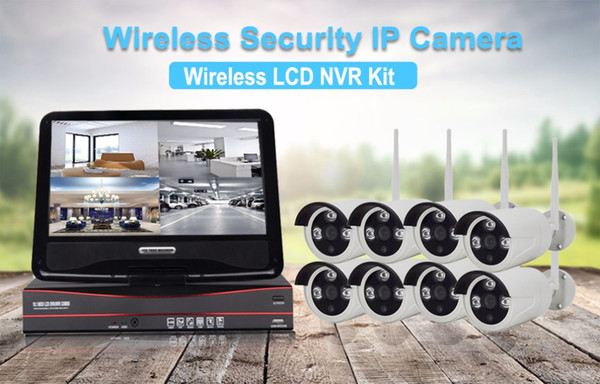 wireless outdoor security system recordable WIFI NVR kit with 10 inch Monitor 8 pcs 960P wireless IP camera complete set