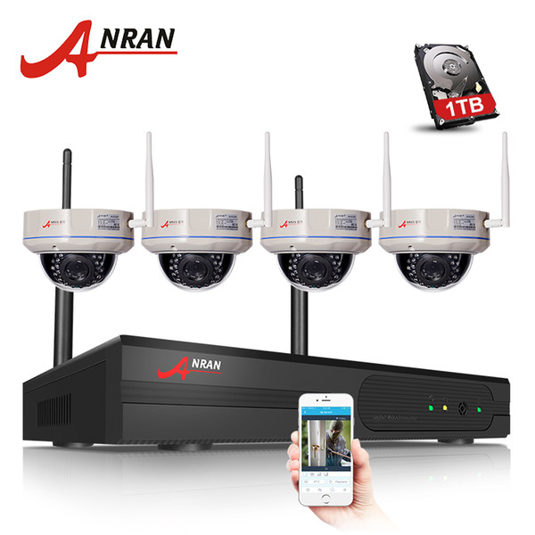 ANRAN P2P CCTV System 4CH H.264 Wireless NVR Kit P2P 1.0MP HD Email Alarm Vandal-proof Dome IR IP WIFI Security Camera 1TB HDD Optional