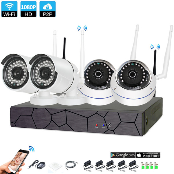 4CH CCTV System Wireless 1080P NVR 4PCS 2.0MP IR Outdoor indoor P2P Wifi IP CCTV Security Camera System Surveillance Kit