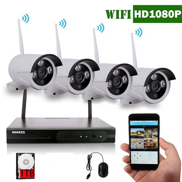 4-Channel HD 1080P Wireless kits IP Security Camera System(IP Wireless WIFI NVR Kits),4Pcs 2.0 Megapixel Wireless Indoor/Outdoor Built 1T HD