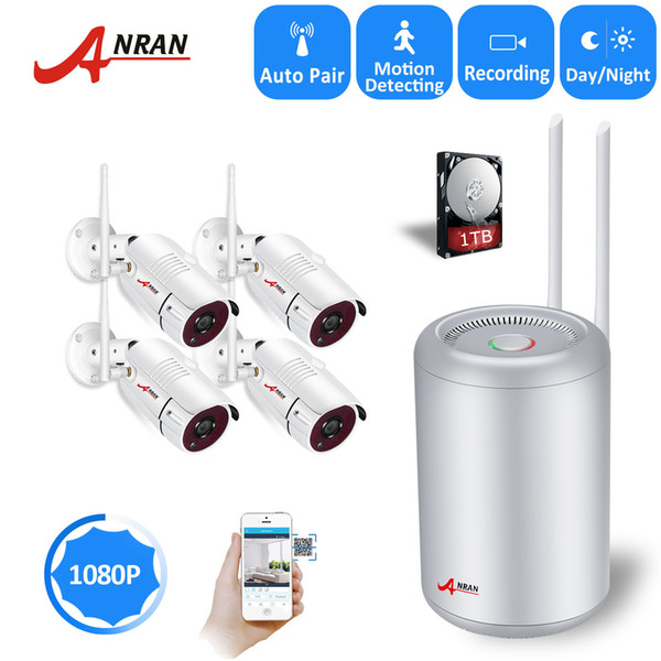 NEW ANRAN CCTV P2P Plug and Play 4CH 1080P Wireless 36 IR 4PCS Home Indoor Outdoor Security Camera System NVR Kit Hard Disk