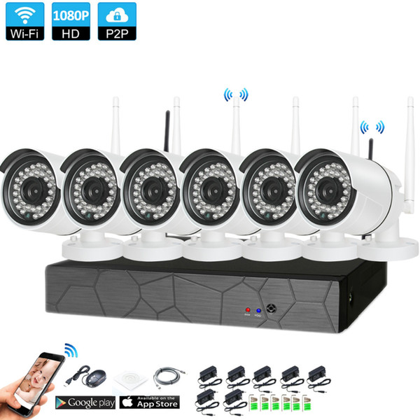 Plug and Play 6CH 1080P HD Wireless NVR Kit P2P 1080P Indoor Outdoor IR Night Vision Security 2.0MP IP Camera WIFI CCTV System