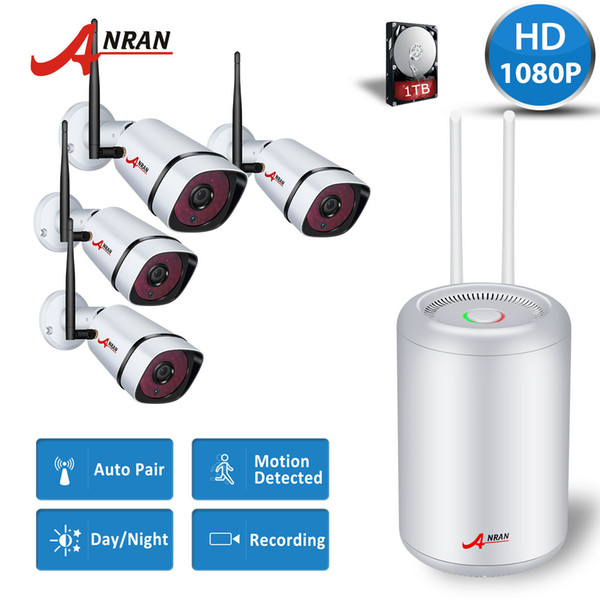 NEW ANRANPlug and Play P2P CCTV Wireless Security System 4PCS 2.0MP WiFi IP Cameras 8CH 1080P NVR Indoor Outdoor Day Night Hard Disk