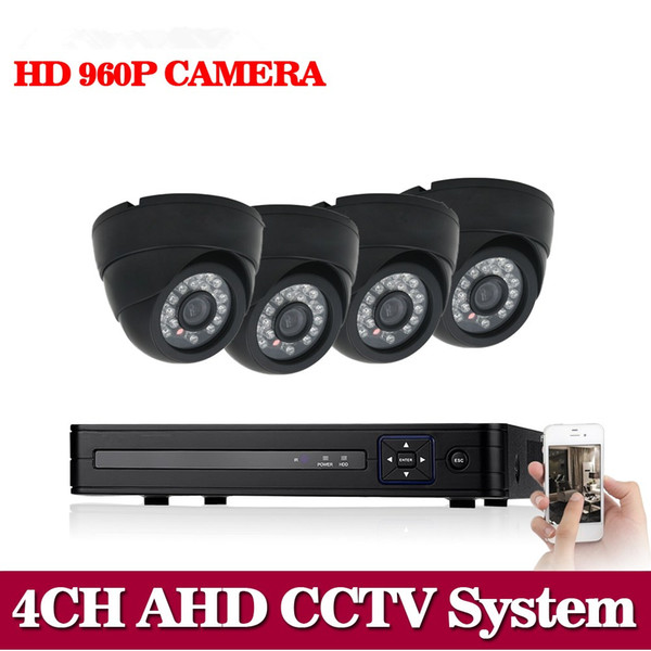 NINI 4CH 1080N AHD CCTV DVR System HD 4PCS Dome Black CCTV Cameras 1.3 Megapixels Enhanced IR Security Camera NO HDD