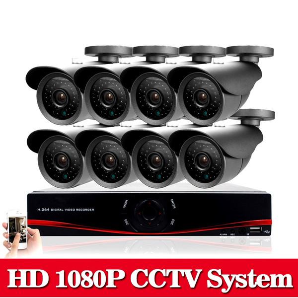 8CH AHD DVR System 8pcs AHD 2.0MP 3000TVL Black outdoor Warterproof Night Vision IR Camera with IR-Cut economical cctv system