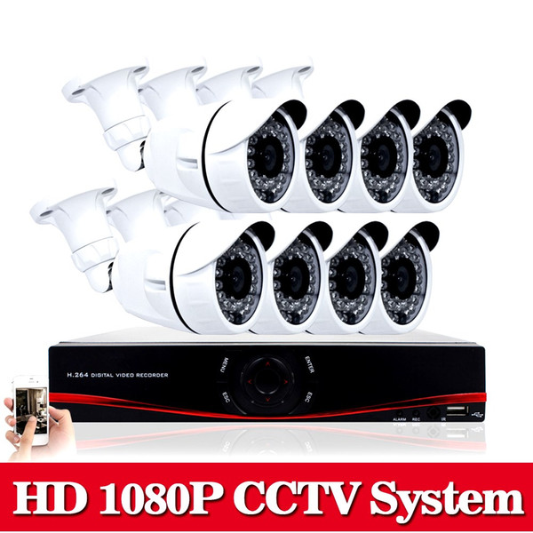 AHD 1080P DVR System 8pcs AHD 2.0MP 3000TVL outdoor Warterproof Night Vision IR Camera with IR-Cut DIY economical cctv system