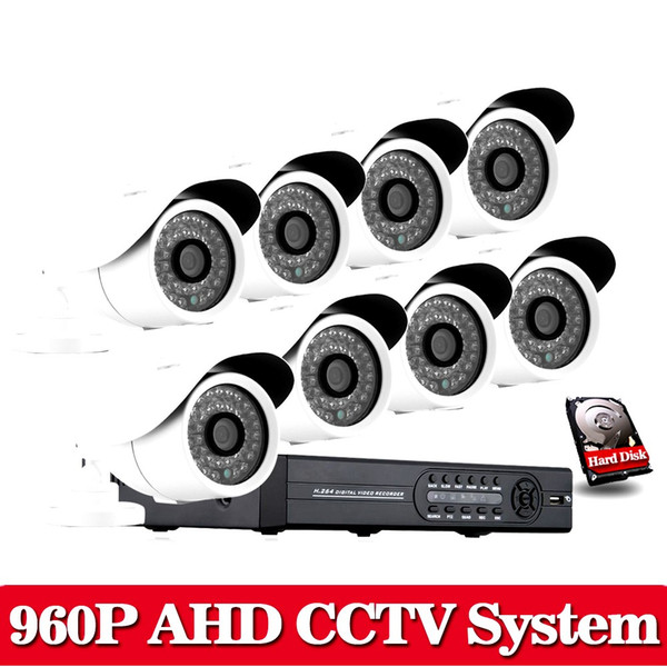 White HD Video Surveillance System CCTV 8CH 1080N DVR Kit with 960P 2500TVL 1.3MP HD Night Vision Outdoor Security Camera System