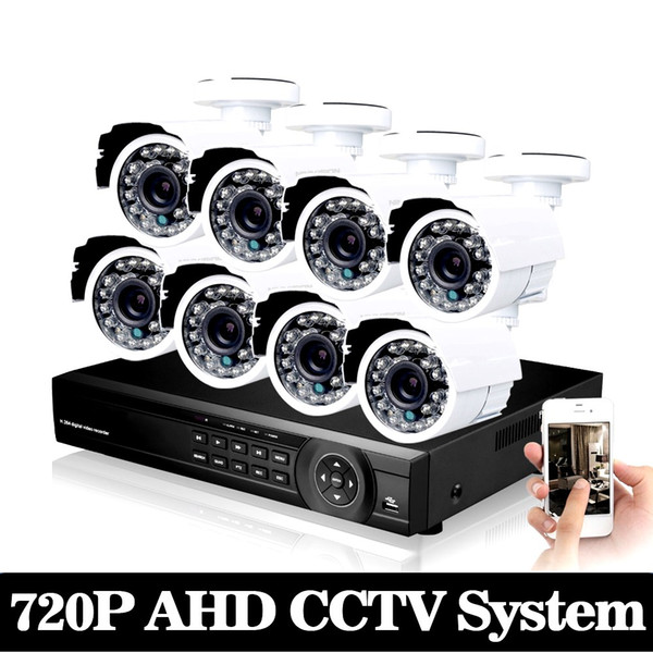 8CH AHD DVR Kit 1080P CCTV System 8 Channel AHD DVR Recorder+ 1.0MP indoor Outdoor Bullet Security AHD Camera System Support P2P