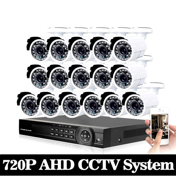 16ch AHD CCTV System 1.0MP 2000tvl DVR Kit 16CH Full AHD 720P 960h DVR 16pcs 720p CCTV Cameras PC&Mobile View Plug And Play