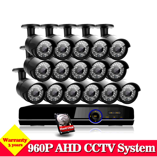 AHD 16CH 1080P Video Surveillance CCTV System HVR NVR AHD DVR Kit with 16pcs In/Outdoor 1.3MP 960P Security Cameras Home Kits