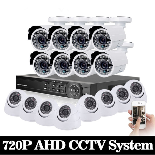 16ch AHD CCTV System 1.0MP 2000tvl DVR Kit 16CH AHD 1080P DVR 16pcs 720p CCTV indoor outdoor Camera PC&Mobile View Plug And Play