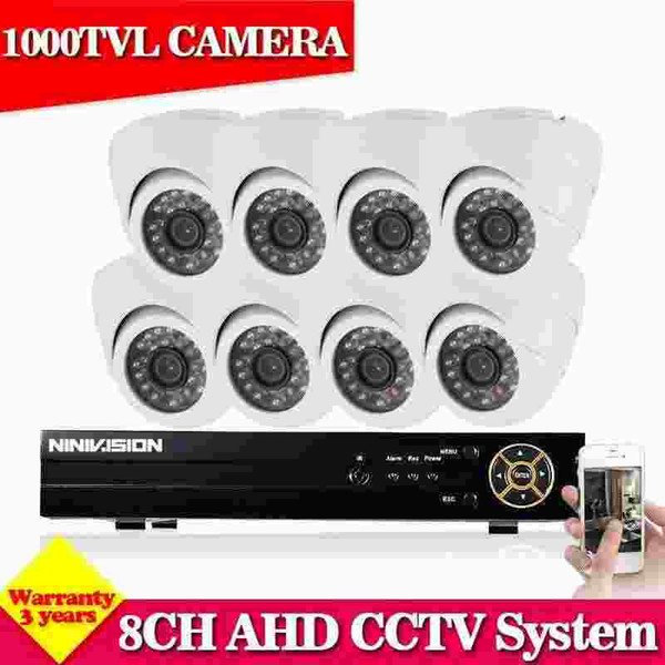 NINi 8CH AHD 1080P 1080N 720P 960H HDMI DVR 1000TVL White Dome CCTV Home Surveillance Security Camera System