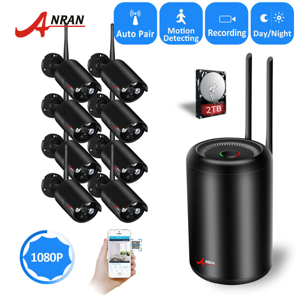 NEW ANRAN Plug and Play 8CH 1080P Full HD Wireless NVR Kit Wifi CCTV System Outdoor Waterproof P2P 8PCS IP Cameras Security Kit HDD