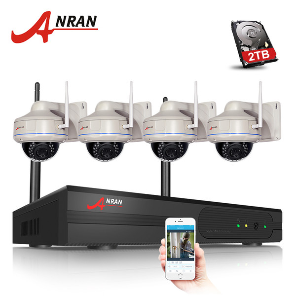 4CH Wireless NVR Kit 1080P 2.0 Megapixels Outdoor IR Vandal-proof Dome 30IR IP Camera WIFI Security Surveillance System 2TB HDD Optional