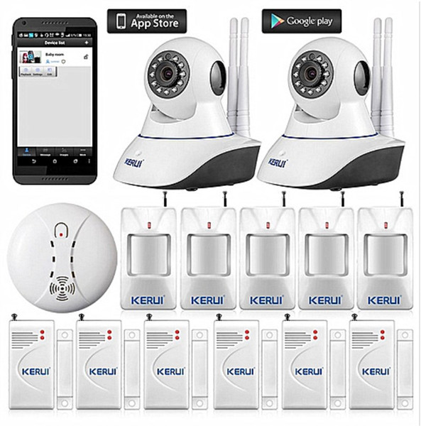 LS111- KERUI 720P IP Camera WiFi Alarm System for Home Villa Burglar Fire smoke Security Sensors detector