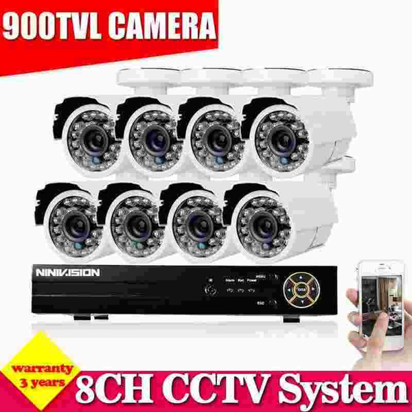 White camera 900TVL CCTV System 8CH AHD CCTV DVR with 960H CMOS Camera Security System with IR Cut Filter 8CH DVR Kit NO HDD