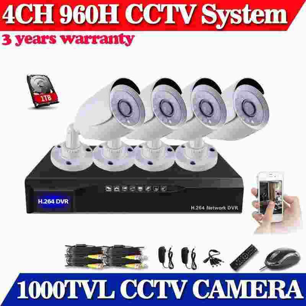 Home Security 4ch 960H CCTV System CMOS 1000TVL Outdoor IR Camera Network DVR Recorder 4ch Video Surveillance System 1TB