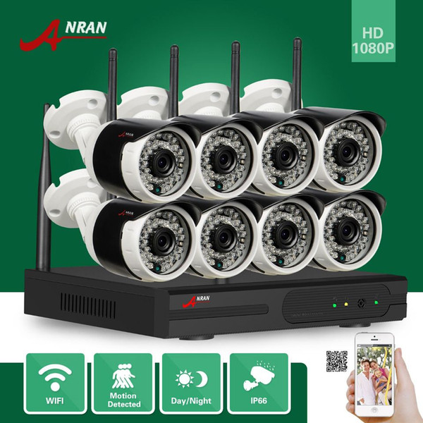 ANRAN P2P HD 8CH WIFI NVR Outdoor Waterproof 36 IR 1080P Day Night Wireless IP Camera Security Surveillance CCTV System