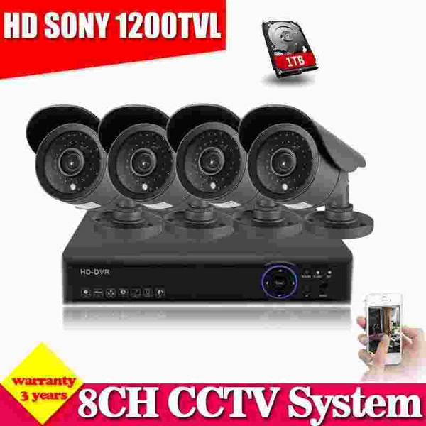 Home HD 8CH CCTV DVR NVR HVR System CCTV DVR Kit support onvif HDMI 1080P output Black SONY CCD 1200TVL Security Camera system