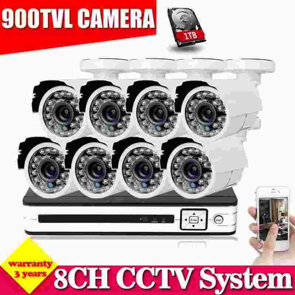 1TB HDD White CCTV System 8CH CCTV DVR with 960H CMOS Camera Security System with IR Cut Filter 8CH DVR Kit