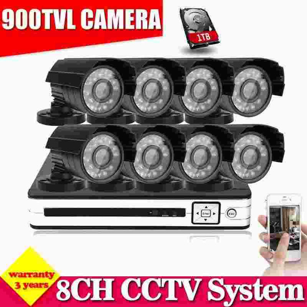 8CH CCTV System 8PCS HD 900TVL Weatherproof Video Surveillance Camera 24Led Day/Night 8CH HDMI DVR Security Set 1000GB HDD