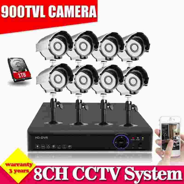 2017 Hot sales,8ch CCTV System DVR Kit 8ch Security Camera System with 900TVL IR Bullet Outdoor Cameras IR Cut 8ch 960h dvr kits