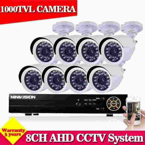 NINI AHD 8CH 1080N 960H HDMI DVR CCTV system White 1000TVL IR-Cut outdoor Home Security Camera video surveillance Kit